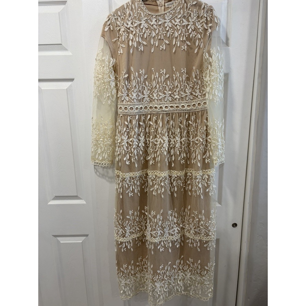 ROOLEE Dress Women's L Ivory Embroidered Sheer sleeve Fairy Wedding Formal